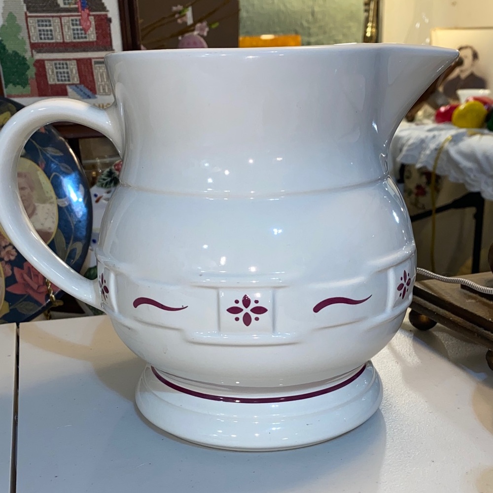 Longaberger Pottery Woven Traditions Traditional Red Milk Pitcher 2 QT 64oz USA